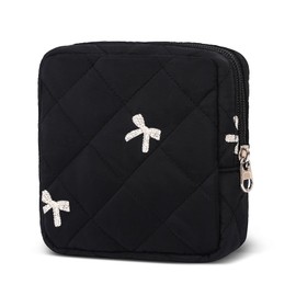 SXS LACONIC Small Makeup Bag for Purse,Quilted Cosmetic Pouch, Mini Make up Bags with Compartments Inside, Cute Cosmetic Organizer for Women, Travel Toiletry Bag