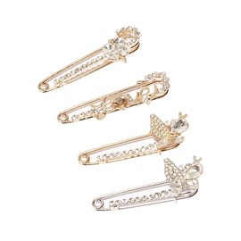 QUJUFIND 4 Pieces Women Brooch Pins Sweater Shawl Clips Faux Crystal Pearl Brooches ，Safety Pins，Clothes Buckle Clips， Dress Clips Shirt Clips for Women (Style-2)