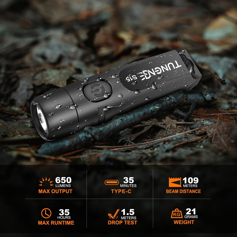 TUNENGE Rechargeable Keychain Flashlights, 650 High Lumens EDC Pocket Flashlights,