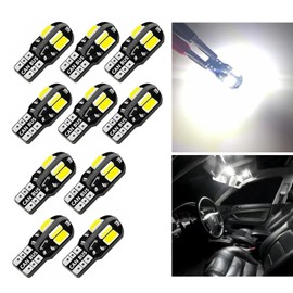 dawfall 10 PCS Car T10 LED Bulb, 8SMD 360 Degree Uniform Illumination Side Wedge Light, Width Indicator Light License Plate Light Replacement, Universal Error-free Installation Bulb for Cars (White)