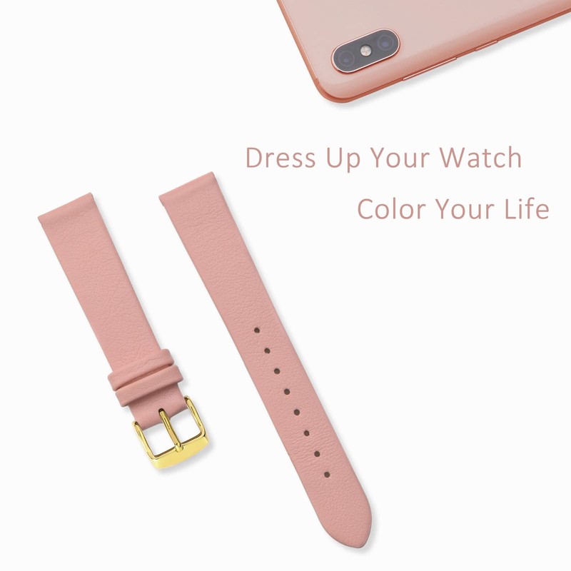 WOCCI 16mm Watch Strap with Gold Buckle, Elegant Genuine Leather