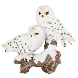 ICE ARMOR 6" W Snowy Owl Couple Standing on Tree Trunk Statue Wild Animal Decoration Figurine