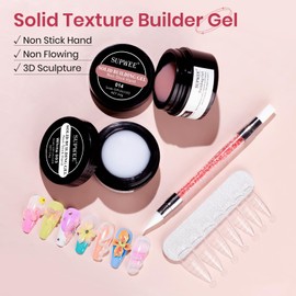 SUPWEE 3D Gel for Nails, White and Nude Non-Stick Hand Solid Builder Gel for Nails UV/LED Nail Extension Kit Easy Carving Nail Art for Salon Home DIY Lamp Cure Require 2 Colors 14g