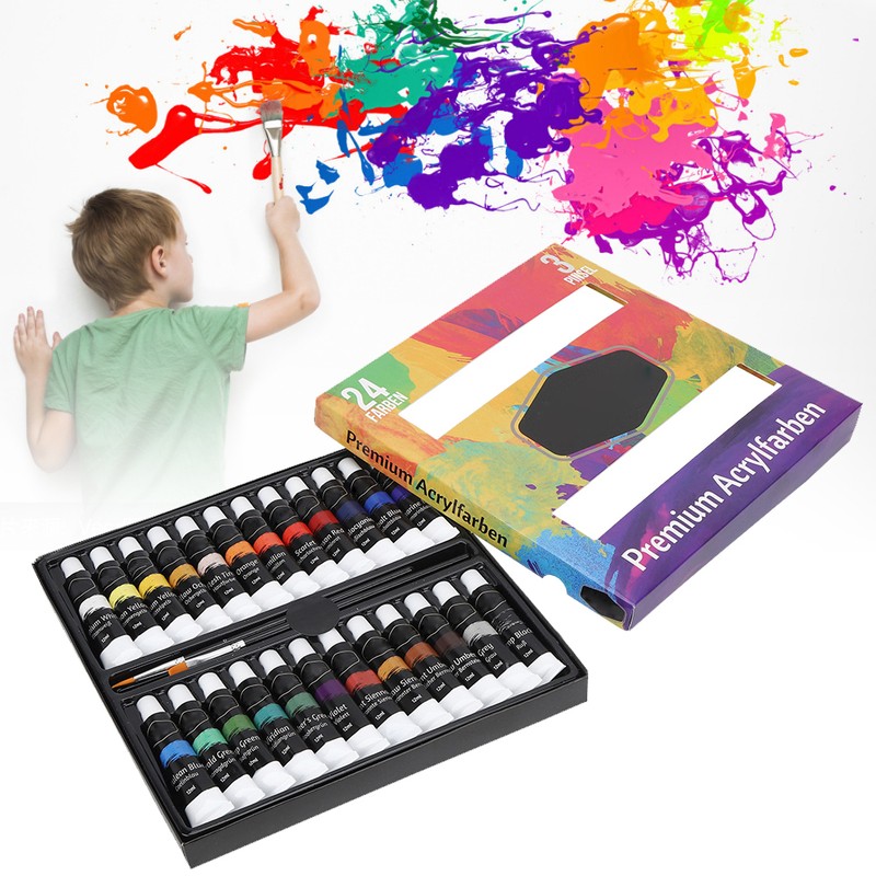 24 Colors Acrylic Pigments Set with 3Pcs Painting Pens Students