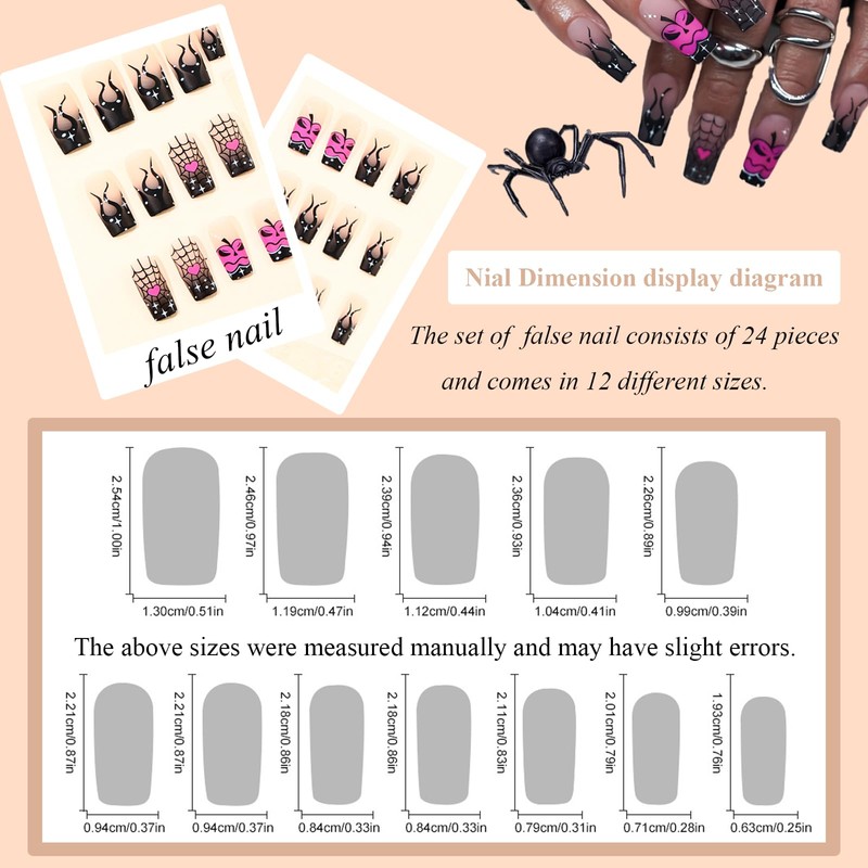 Halloween Long Square Press on Nail - Black Fake Nails