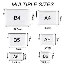 Umriox Black Document Bag A3 + A4 + A5 + A6 + B4 + B6, Pack of 12, Waterproof Document Bag, Zip, File Bag, Plastic for Documents, Paper, School, Cosmetics, Travel (6 Sizes)