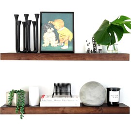 Homeforia 30inch Walnut Floating Shelves for Wall Mounted, High End Solid Real Wood 30 in Floating Shelf, Dark Brown Wooden 30 inch Long Floating Shelves, Heavy Duty Bracket, 30 X 6.5 X 1.75, Set of 2