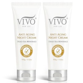 Vivo Per Lei Crema de Noche del Mar Muerto - Hidratante e Hidratante - 3.52 Oz | Crema facial antienvejecimiento durante la noche, hidratante facial fácil de viajar, ligera, no grasosa, paquete de 2
