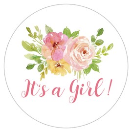 50 It's A Girl Stickers - Baby Shower Favors, Floral Garden Party Decoration, 2 Inch