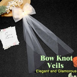 JONKY Light Up Wedding Bow Veil Clip White Tulle Bridal hair Bow Knot Veils Bachelorette Party Hair Accessories for Women