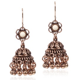 ANDPAI Indian Vintage Silver Bohemian Tassel Drop Earrings Bridal For Women Boho Ethnic Afghan Retro Gold Tribal Egypt Nepal Gypsy Jewelry Jhumki Earrings Gifts (White)