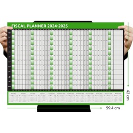 evelay Fiscal Planner 2025 2026 Wall Planner A1 Rolled (84cm x 59cm) Full Year to View Calendar with Dry Wipe Black Ink Pen & 180 Coloured Stickers Made in UK