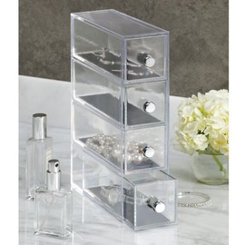 InterDesign Clarity 4 Drawer Flip Tower Jewelry Box, Clear
