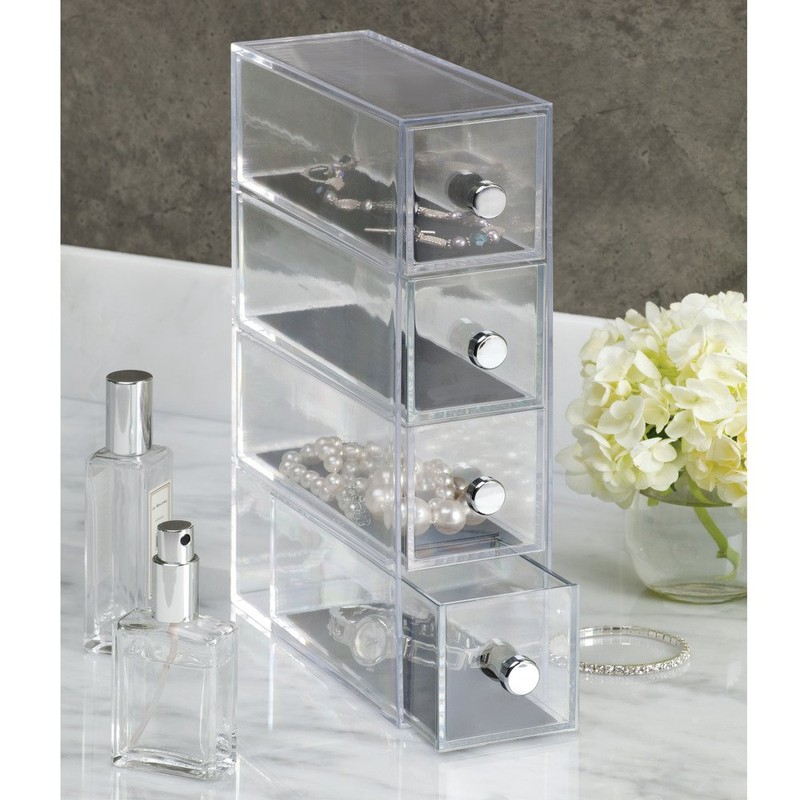 InterDesign Clarity 4 Drawer Flip Tower Jewelry Box, Clear