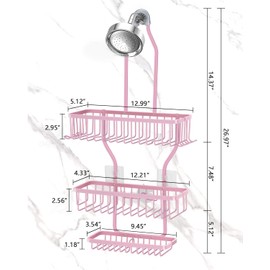MSAICOE Shower Caddy Hanging Bathroom Organizer, Never Rust Shelf for Inside Shower - Aluminum Over The ShowerHead Caddy with 6 Hooks, 2 Soap Basket (Pink)
