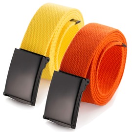 Up to 52 inch Waist Adjustable Belt with Robust Black Military Buckle (16 Colours and Combination Options) - 2 Pack Yellow/Orange