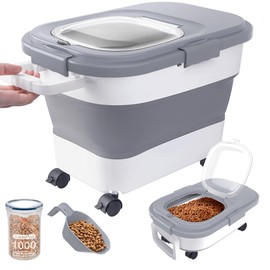 DDMOMMY 15-23 Lbs Airtight Dog Food Storage Container,Collapsible Dog Food Container with Lid,Wheels,Handle,Large Cat food storage Container with Scoop,Small Food Container for Dog Cat