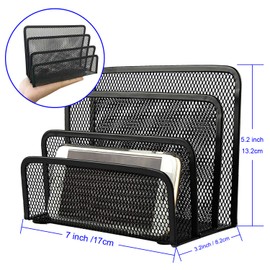 Anumit Desk Mail Organizer, File Holder Letter Sorter with 3 Vertical Upright Metal Mesh Compartments Document, Filing, Folders, Mail, Paper Organizer for Home or Office Desktop (2PCS)