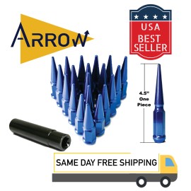 ARROW 16x 4.5" Tall Blue 1/2-20 Spike Style Lug Nuts and Key Fit Ford Mercury 4Lug