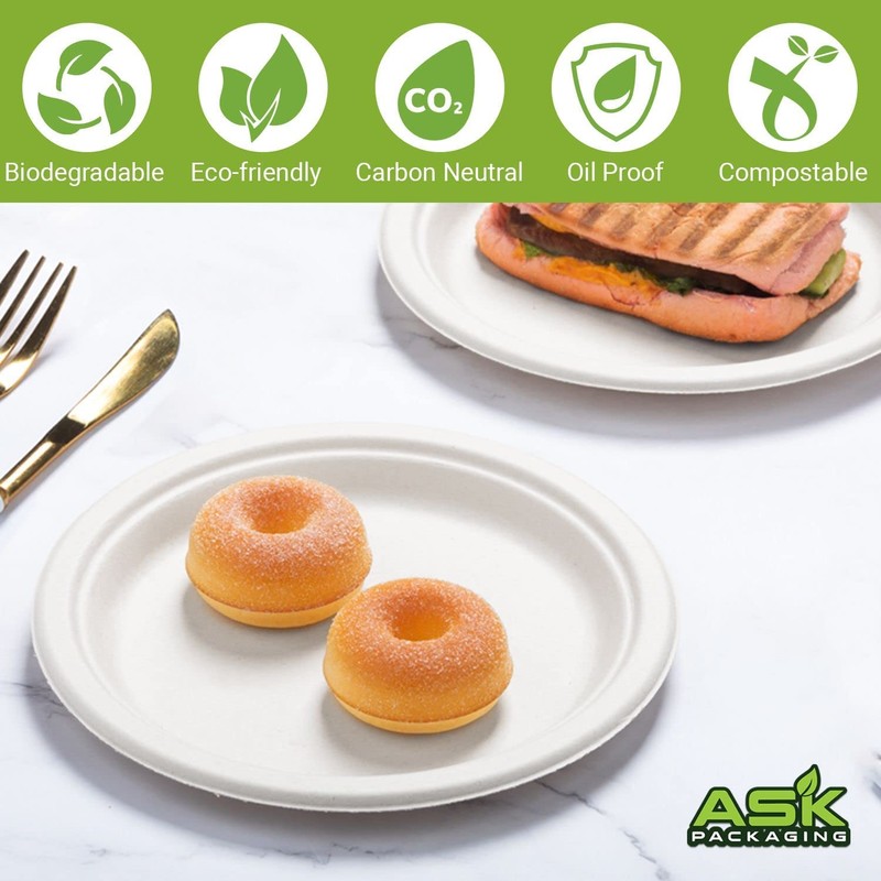Ask Packaging 100% Compostable (7 Inch / 100-Pack) Heavy-Duty Eco-Friendly