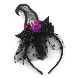 Foyte - Diadema de Halloween divertido sombrero de bruja, accesorios para el cabello de flores negras y moradas para Halloween disfraces de cosplay (sombrero de bruja)