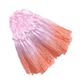 Obmre - 40 borlas de hilo sedoso con lazo de cordón, pequeñas borlas de arco iris para hacer joyas, recuerdos, decoración del hogar (rosa naranja)
