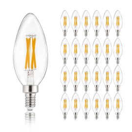 Depuley LED Light Bulbs E12: Candelabra Candle Light Bulb 4W Equivalent 40W Incandescent - LED Chandelier Light Bulbs 2700K Soft White - C35 Clear Filament Bulb E12 Base 500 LM 90+ CRI 24 Pack