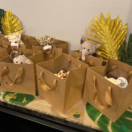 Aosric Gift Bags with Handles, Square Paper Bags Bulk 24 Pack, Brown Small Gift Bag for Graduation, Birthday, Teacher, Wedding, 10x10x10 inch