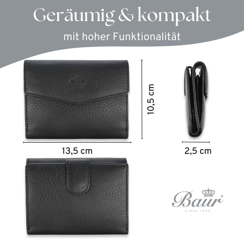 Baur Women's Genuine Leather Wallet with RFID Protection, Small Wallet,