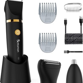 Scttomon 3-in-1 Electric Body Hair Trimmer Kit for Men,  Cordless Groin, Ball & Bikini Trimmer, USB Rechargeable Waterproof Shaver with LED Display – Black - Color: black