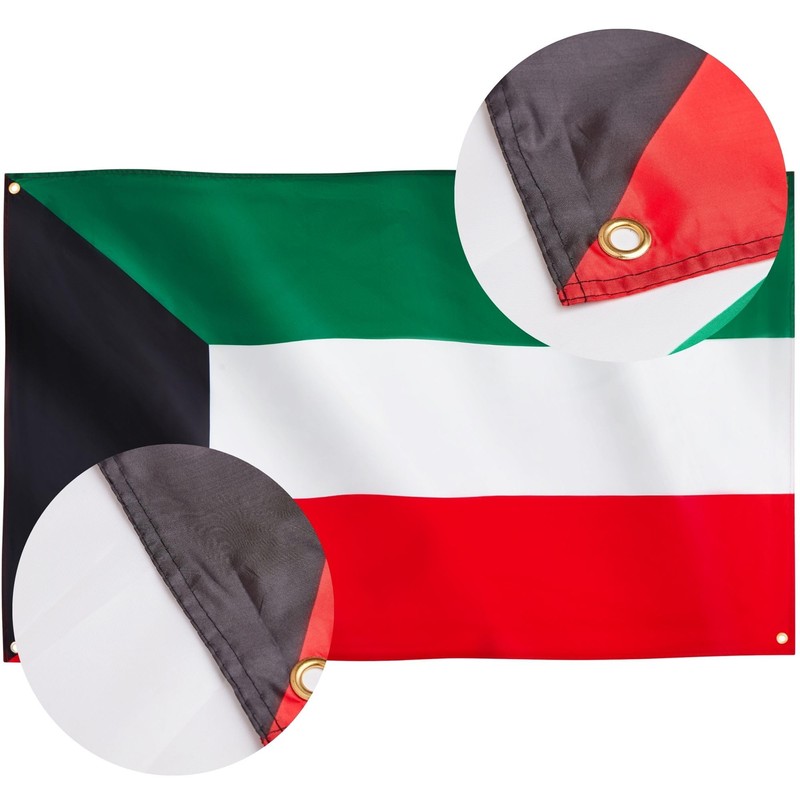 Runesol Kuwait Flag, 91x152cm, 3ft x 5ft, 4 Grommets, Eyelet