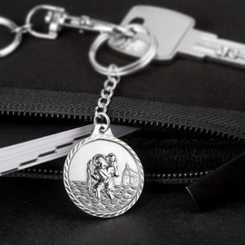 Sterll Mens Key Pendant St Christopher Christopher Christopher Talisman Silver 925 Oxidised Gift Box Men Gifts, silver