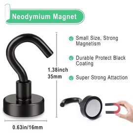 10 Pack Magnetic Hooks, 25LB Strong Heavy Duty Black Magnet S Hooks for Cruise Cabin, Kitchen, Garage, Grill & Workplace