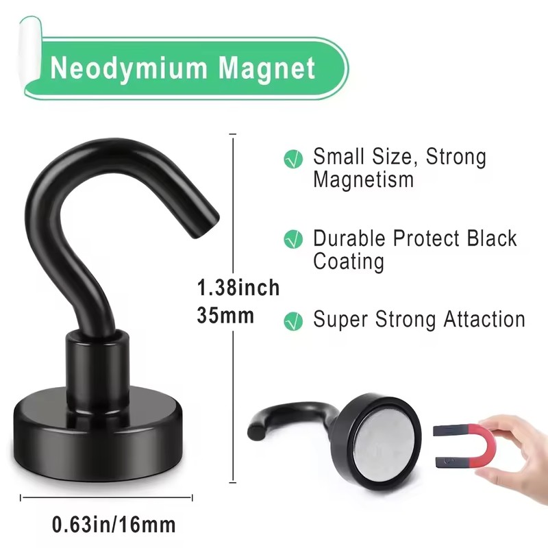 2-Pack of 10 Magnetic Hooks, 25LB Strong Heavy Duty Black