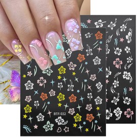 BMKKOT Hibiscus Flower Nail Stickers for Nail Art White Pink Elegant Floral Nail Decals 3D Self Adhesive Nail Art Design Spring Summer Flower Petal Nail Supplies Pegatinas Para Uñas Stickers for Women