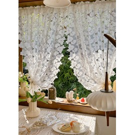 Daliena Lace Short Decorative Curtain Lace Window Curtain Bistro Curtain Flowers Vintage Window Curtains Romantic for Kitchen Cafés Living Room White (W x H 120 x 100 cm) 1 Piece