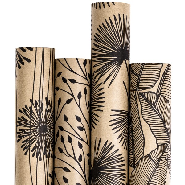 RUSPEPA Wrapping Paper Kraft Paper - Plants All-Black Paint Design