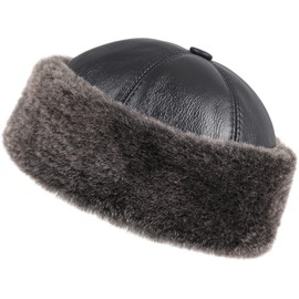 Zavelio Men's Shearling Sheepskin Winter Beanie Hat Medium Black