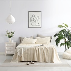 Bedding Linen Sheets Set Bed - 55% Linen 45% Cotton Blend Sheets Queen Size Bedding Farmhouse Boho Style, Soft Comfy Breathable - Deep Pocket Fitted Sheet & Flat Sheet & 2 Pillowcases (Apricot)