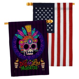 Angeleno Heritage Dia de Los Muertos Burlap House Flags Pack Falltime Day of Dead Fiesta Mexican Party Autumntime USA Embroidery Small Decorative Gift Yard Banner Double-Sided Made in 28 X 40