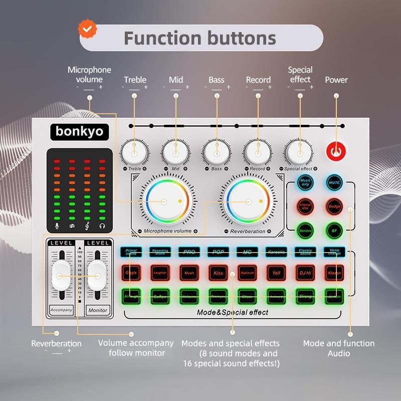 F999MAX Live Sound Card, Professional Audio Mixer & Noise Reduction,