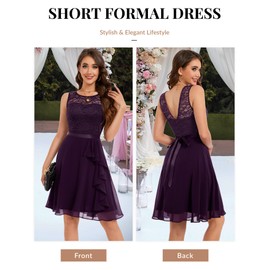 BeryLove Homecoming Dresses for Teens Women's Cocktail Dresses Prom Wedding Guest Short Bridesmaid Dresses Sleeveless Lace Formal Grape Dress 7052 Grape L