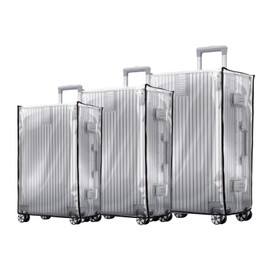 3 Pieces Clear PVC Suitcase Covers for Luggage, Waterproof Anti-scratch Luggage Cover Protector with Hook and Loop, Full Thicken Transparent Suitcase Protector for Traveling Fits 20" 24" 28" (3 PCS)
