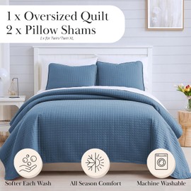 Southshore Fine Living, Inc. Twin Size Summer Quilts, Soft Microfiber Lightweight Bedspread, Stain & Pet Hair Resistant Bedding, XL Twin Quilt Coverlet with Pillow Sham, Coronet Blue