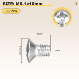 METALLIXITY Phillips Cross Recessed Countersunk Head Screws Bolts (M6-1x10) 30Pcs, 304 Stainless Steel Flat Head Woodworking Machine Screws - for Furniture Assembly DIY Projects, Silver