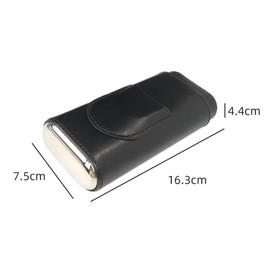 3 Finger Cigar Case Iron Cover Portable Soft Glossy Leather Cigar Holder Case with Cutter for Travel cigar case leather(Black)
