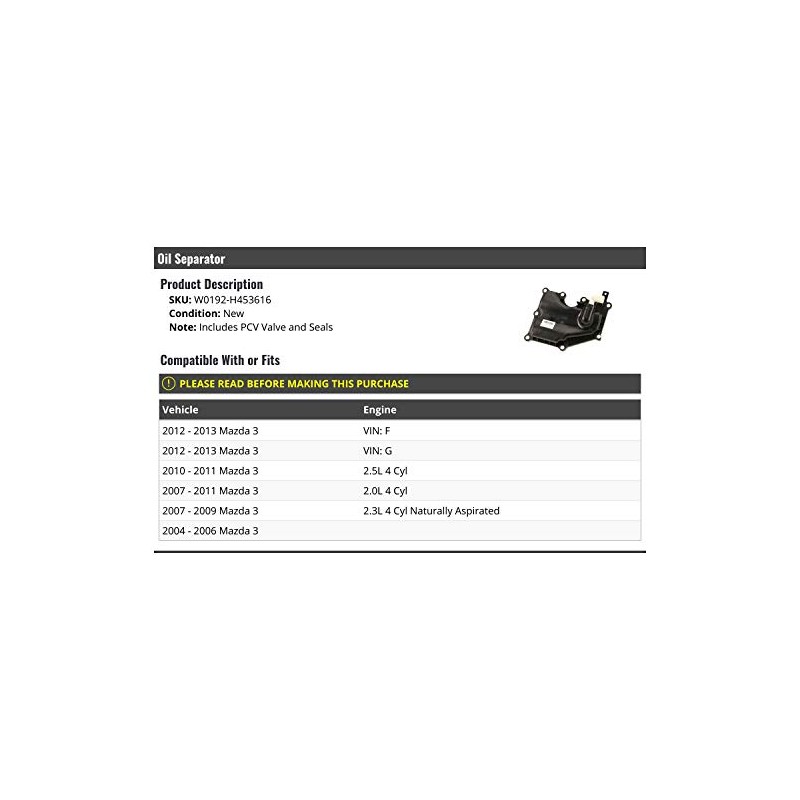 Oil Separator with PCV Valve and Seals - Compatible with