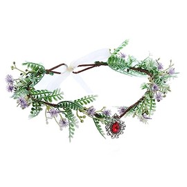 LEEMASING Flower Headband Elf Garland Crown Fairy Floral Diademas Headpiece For Easter Carnival Party Bridal Wedding (Purple Red)