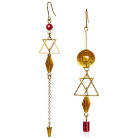 arete asimétricos de triángulo geométrico largo con borlas colgantes de gota para mujer, Latón, No es una piedra preciosa