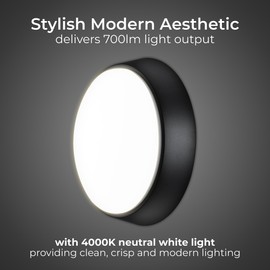 Luceco EBER10S40-01 Bulkhead Light, Black